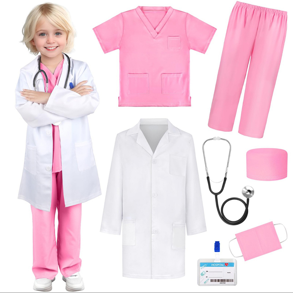 Kids Doctor Education - Детская белая медицинская форма, лабораторное пальто,