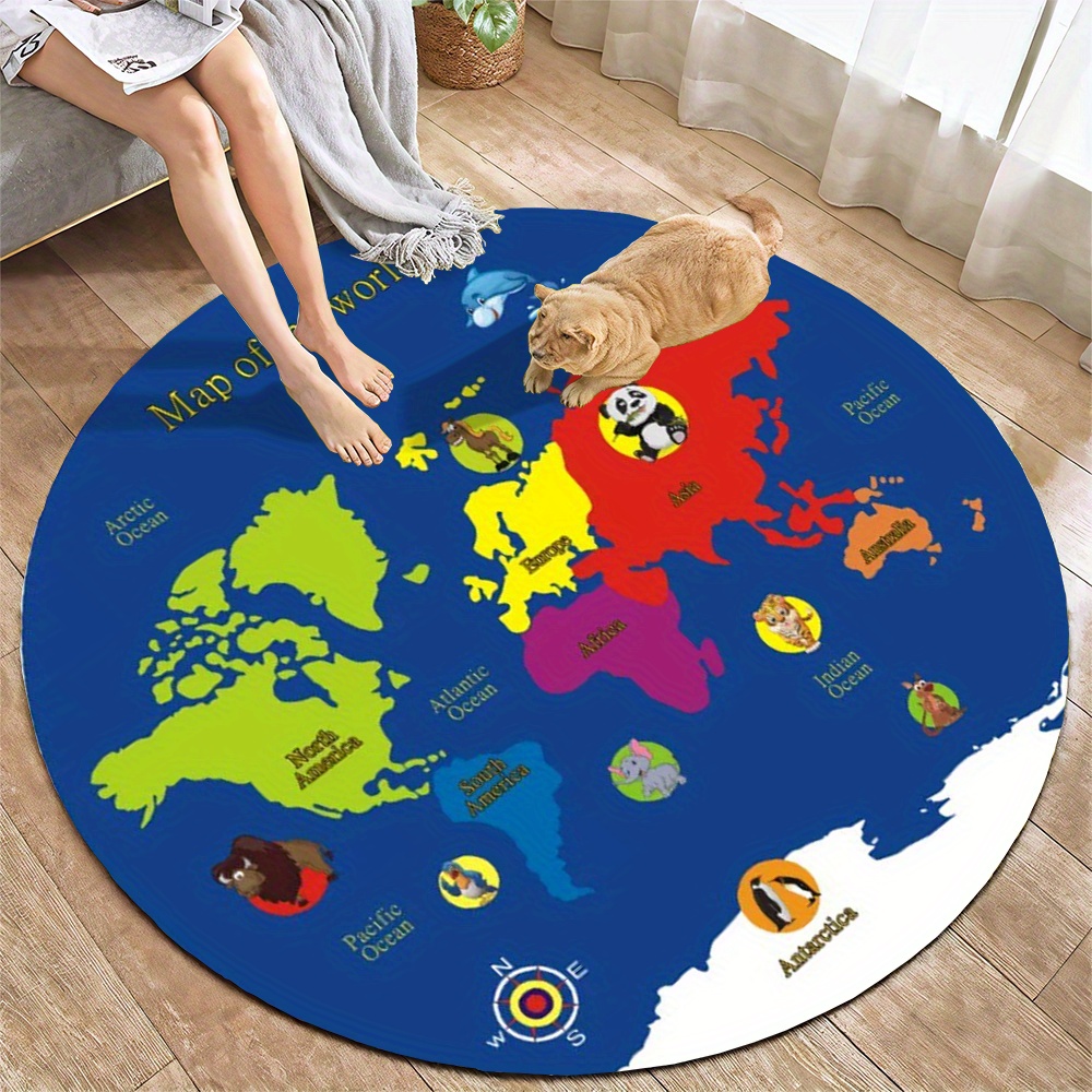 Kids Education Nursery - Круглый ковер с картой мира, фланелевый,